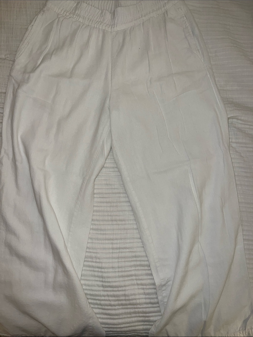Old Navy Women’s White Elastic-Waist wide leg linen pants